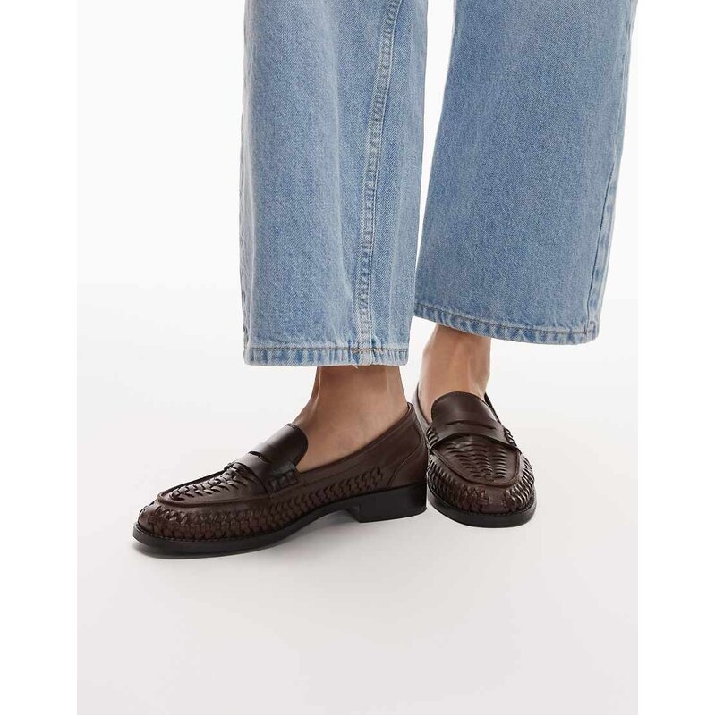 Bronx Zur-ii woven detail loafers in leather chocolate-Brown 114789772