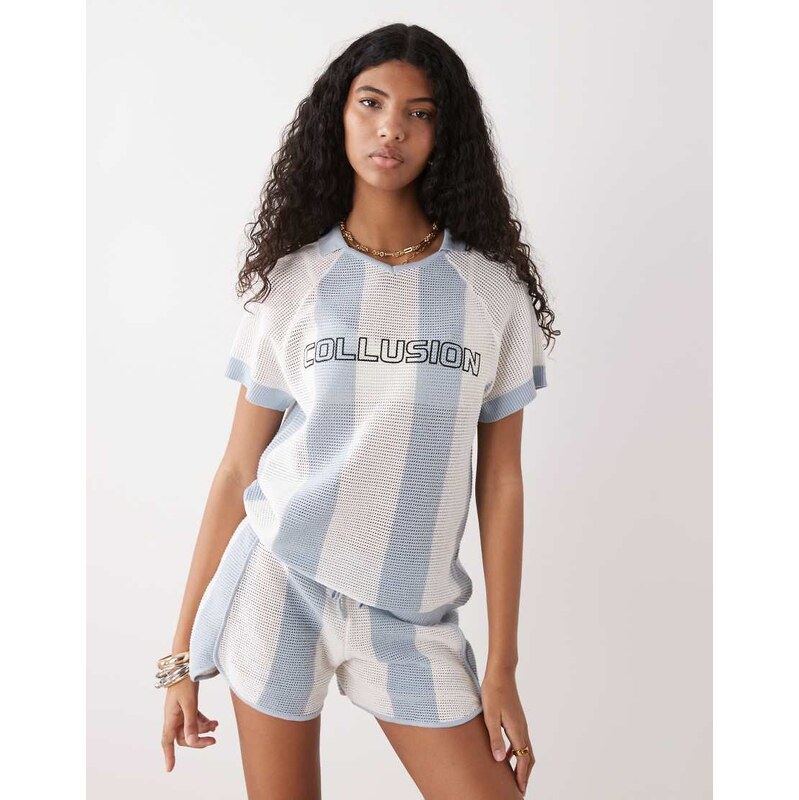 COLLUSION knitted textured footie top in grey