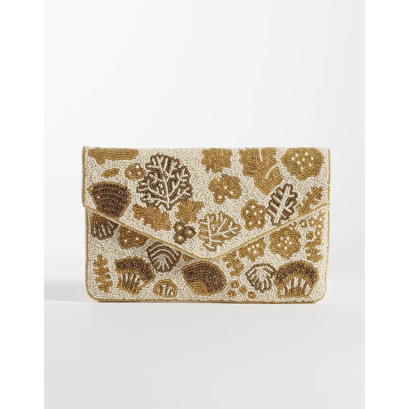 True Decadence shell embellished envelope clutch bag in pale
