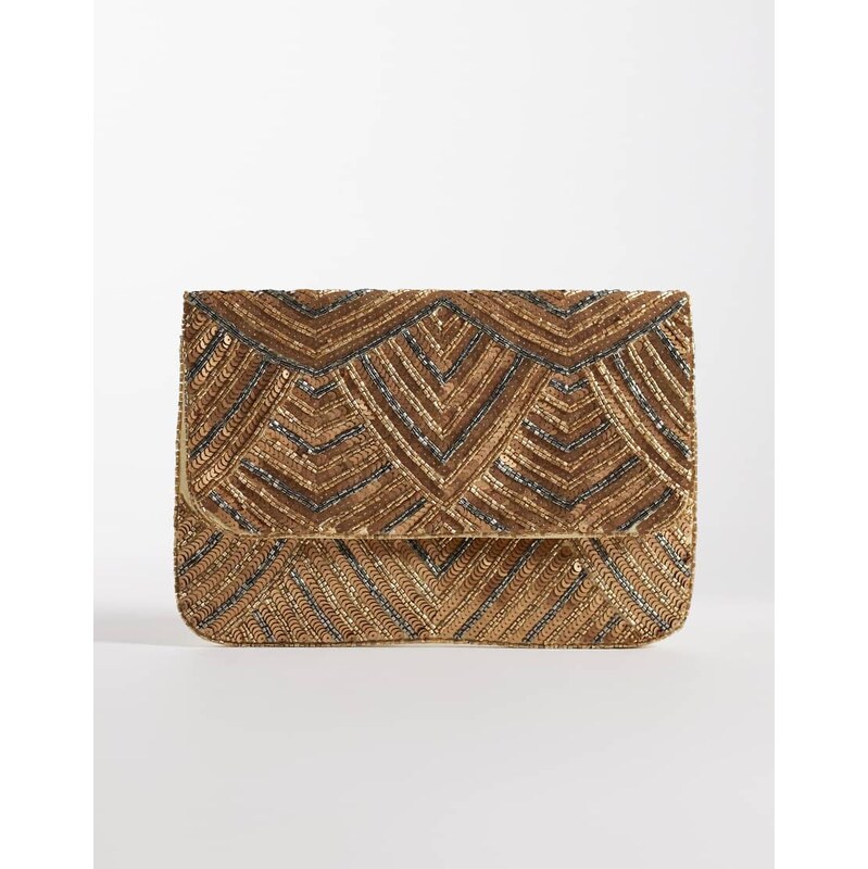 True Decadence stripe embellished clutch bag in gold 114789808