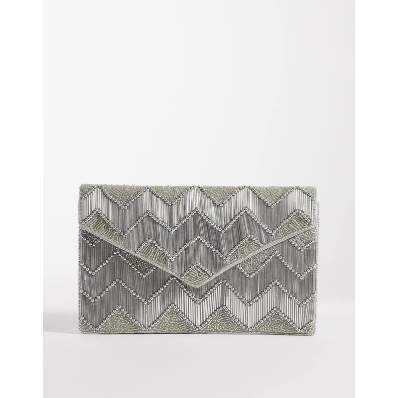 True Decadence embellished envelope clutch bag in silver 114789809
