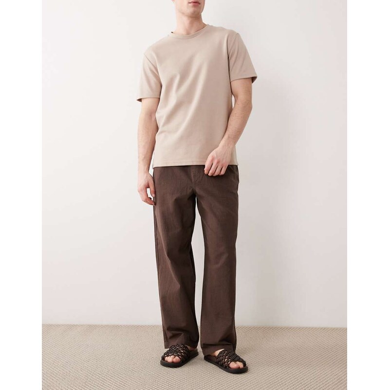 ASOS DESIGN co-ord loose straight fit textured trousers in brown