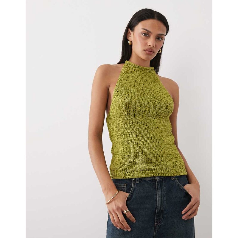 ASOS DESIGN tape yarn halter top co-ord in green
