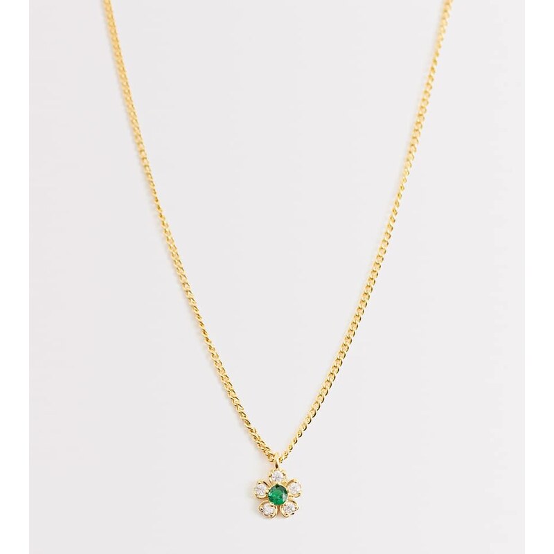 Orelia crystal and emerald flower necklace in 18k gold plated 114789847