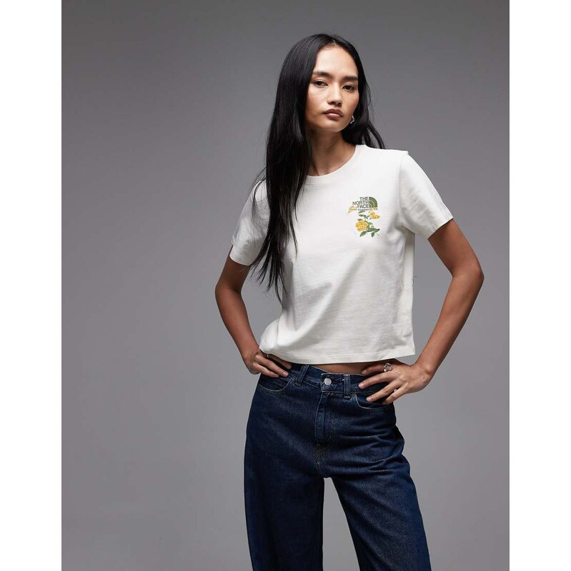 The North Face Flora Embroidered Logo t-shirt in off white