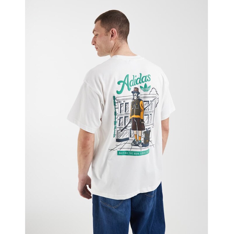 adidas Originals fishing graphic t-shirt in white-Black