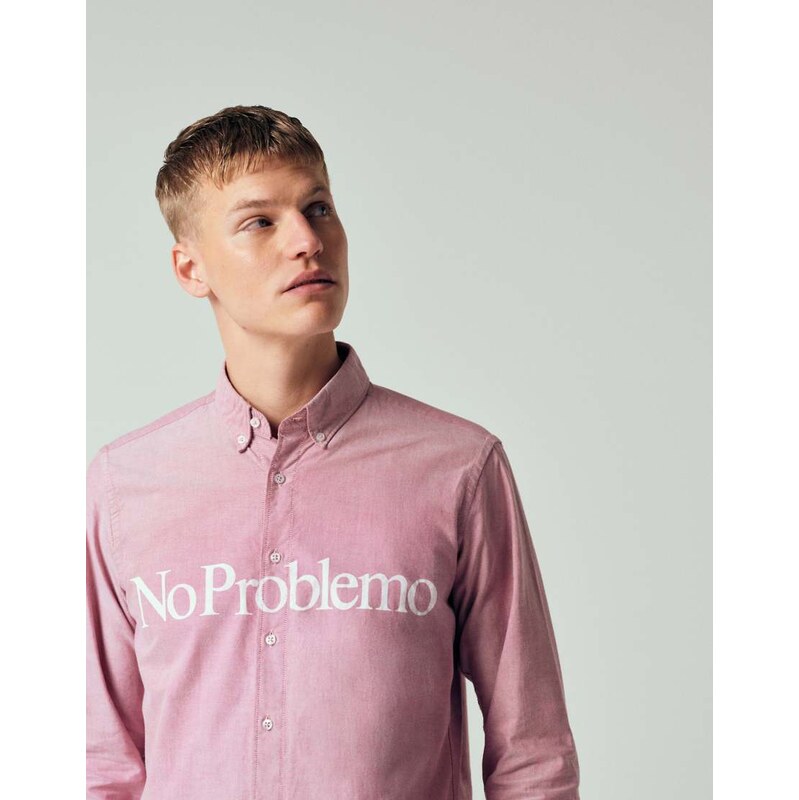 No Problemo logo detail long sleeve oxford shirt in red