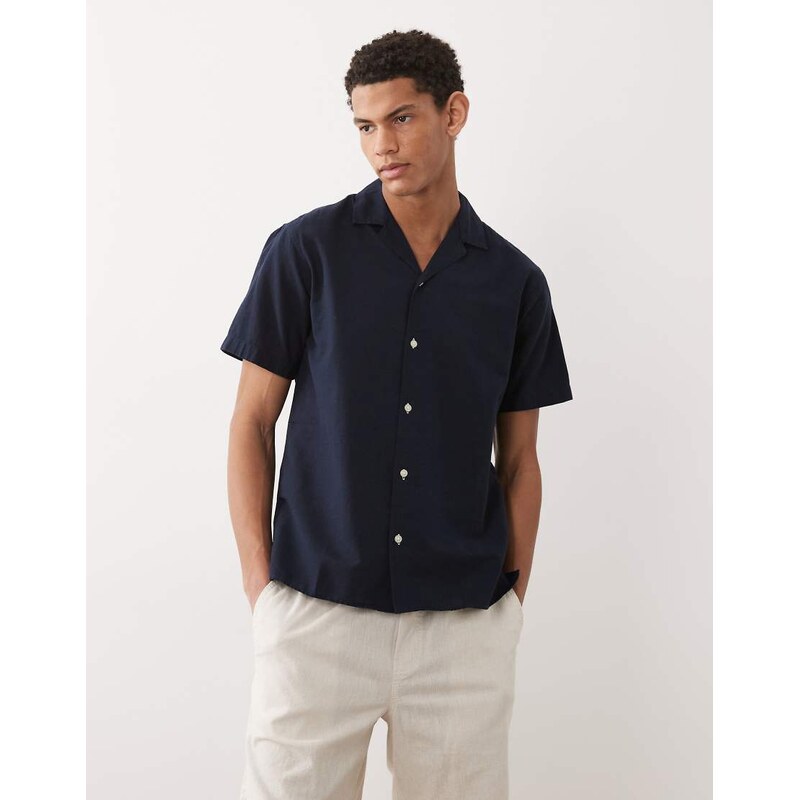 JJ Rebel linen short sleeve shirt in stripe navy