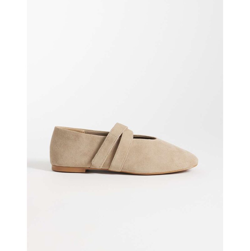 & Other Stories suede ballet pump with crossover strap in beige 114789948