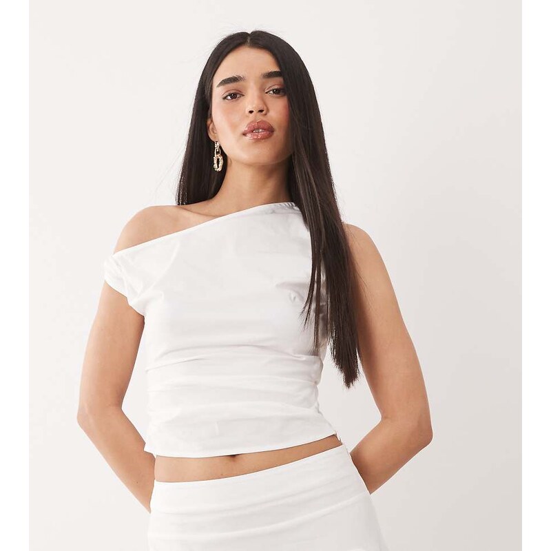 Kaiia exclusive stretch cotton rich twist off shoulder top co