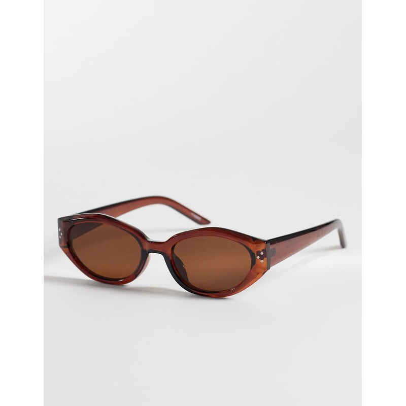 Pieces angular sunglasses in brown 115522570