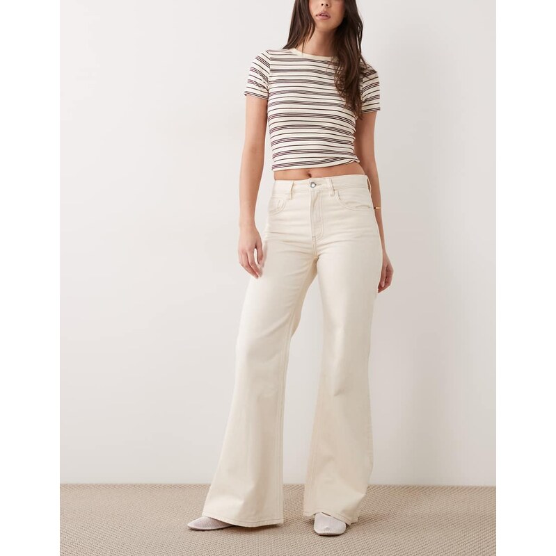 Mango Theita 100% cotton flared jean in cream-Neutral