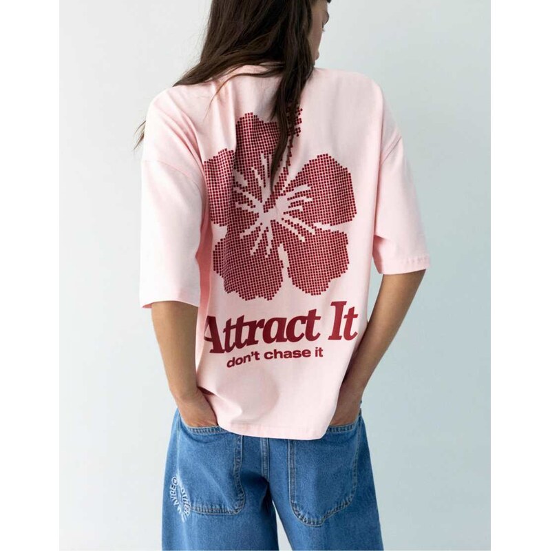 Pull&Bear Short sleeve t-shirt with printed graphic in rose pink