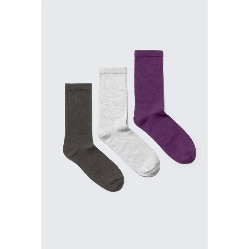 H&M - 3-balení sportovních žebrovaných ponožek - fialová 114790779