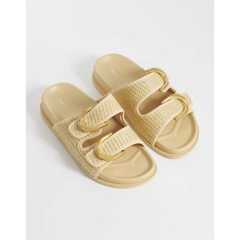 ASOS DESIGN Falcon double buckle footbed sandal in natural
