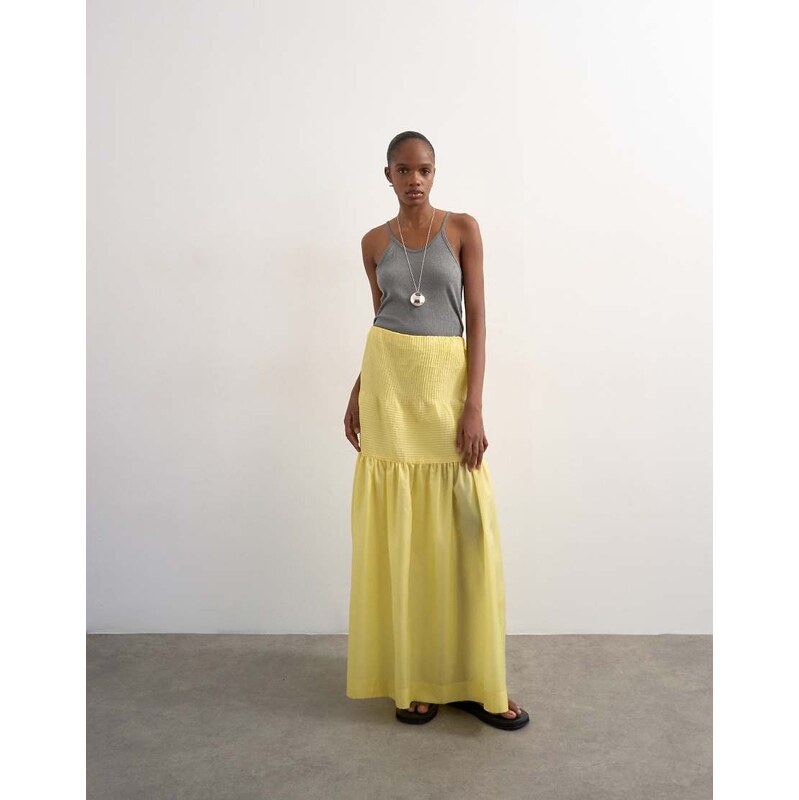 Topshop tiered crinkle maxi skirt in yellow