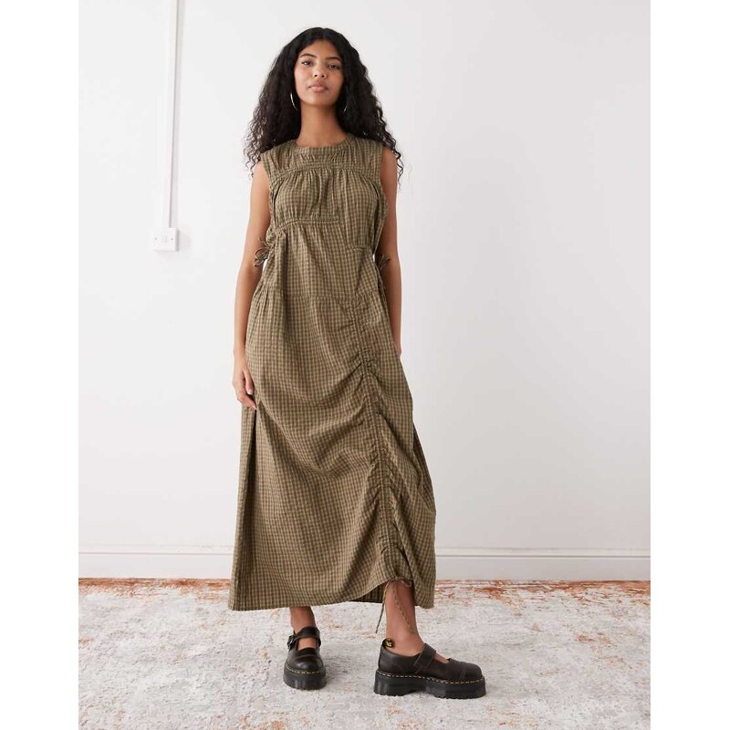 COLLUSION multi channel midi dress in green check