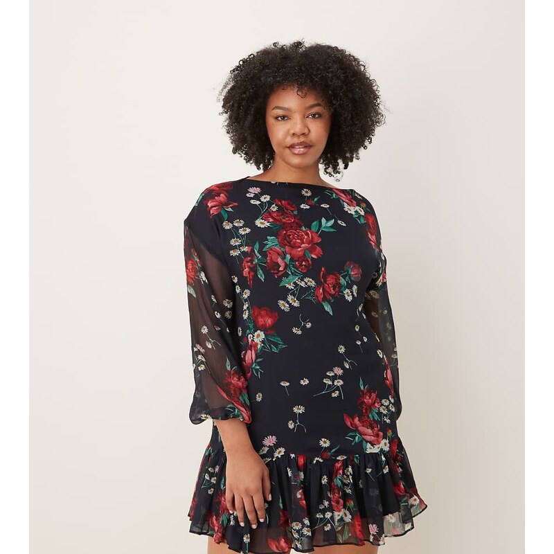 ASOS Curve ASOS DESIGN Curve slash neck chiffon godet mini dress