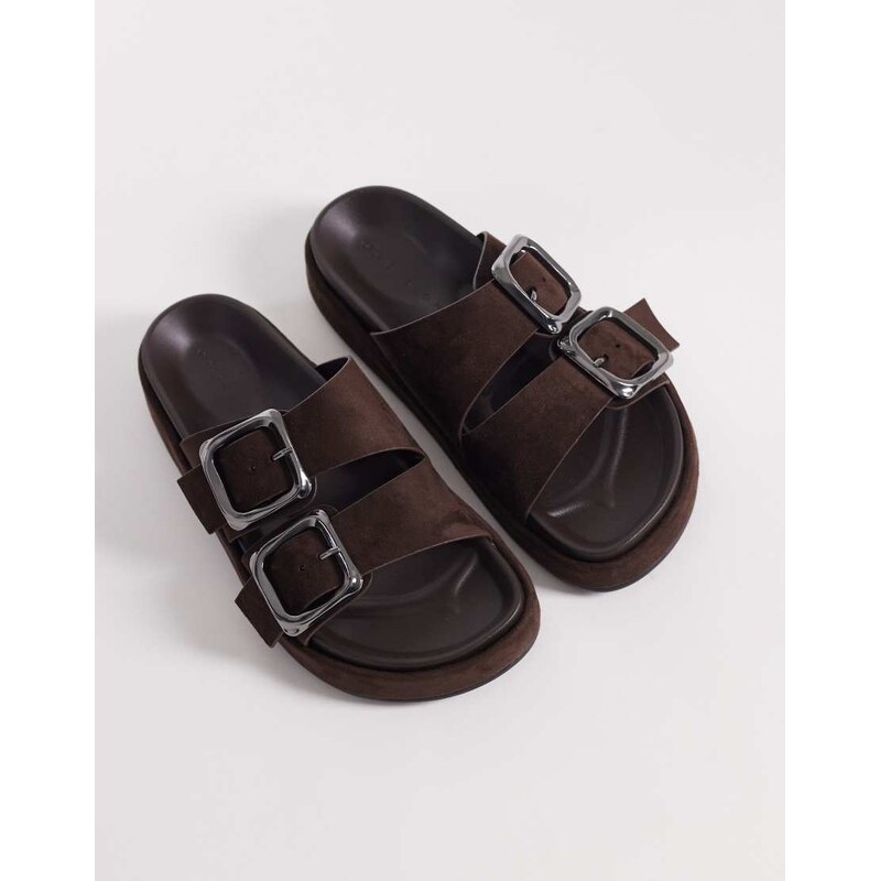 ASOS DESIGN Floyd oversized buckle footbed sandal in chocolate