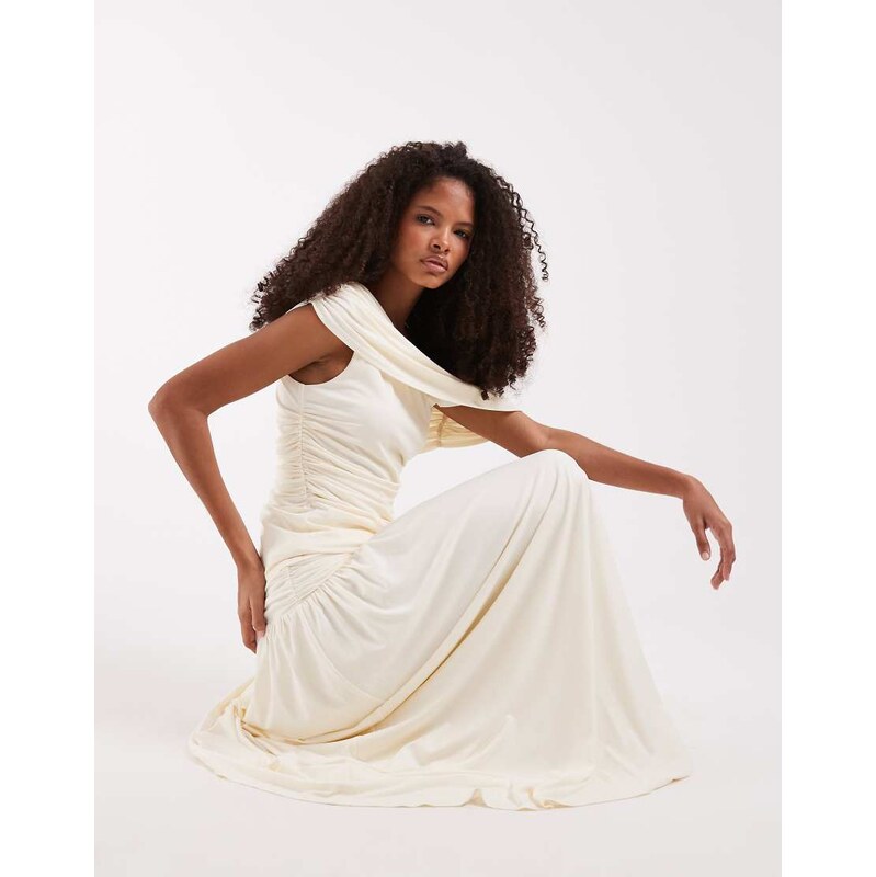 Pretty Lavish Lydia ruched maxi skirt co-ord in cream-White 115561079