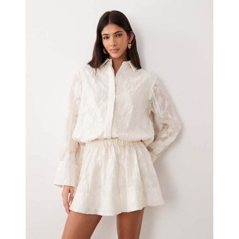 ASOS DESIGN jacquard shirt mini dress in cream-White