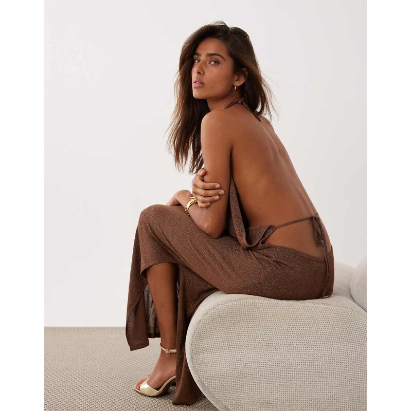 Miss Selfridge halterneck knitted glitter maxi dress in