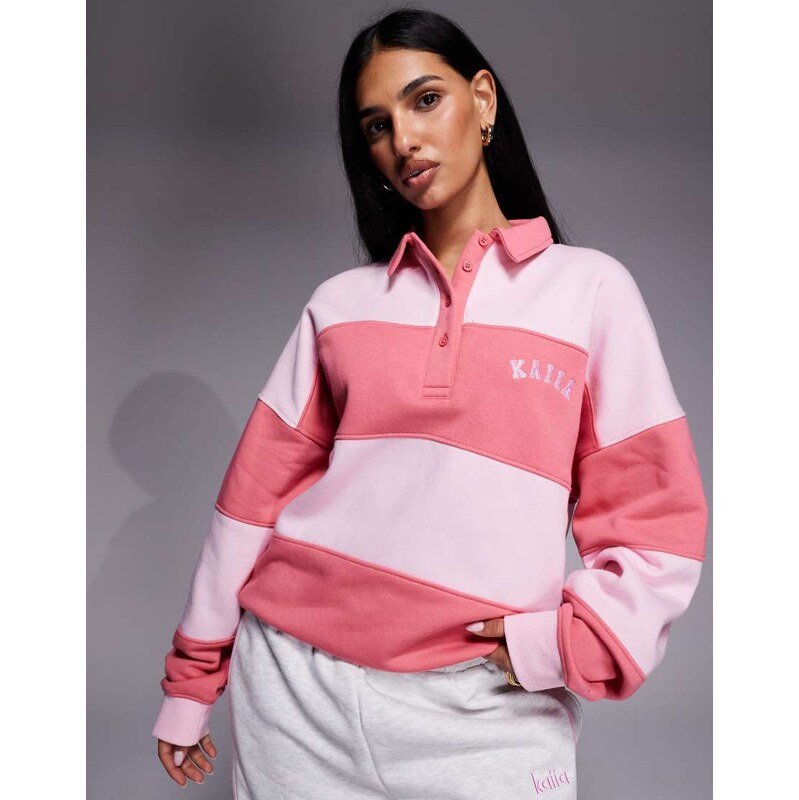 Kaiia oversized striped rugby sweatshirt in baby pink and coral-Multi 114866885
