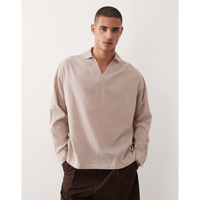 ASOS DESIGN oversized overhead crinkle texture shirt in beige