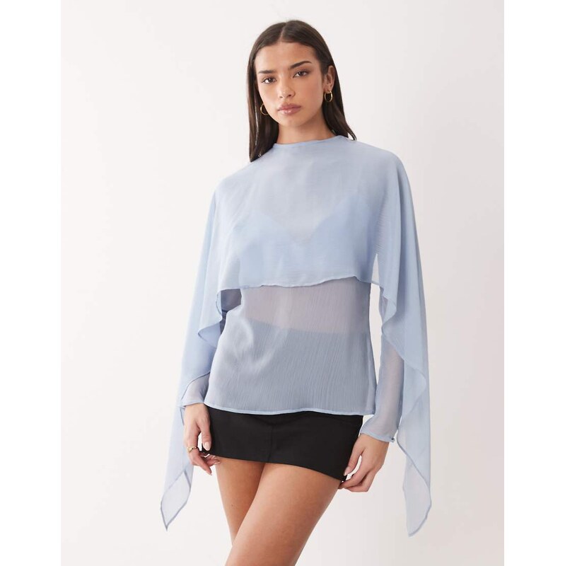 ASOS DESIGN chiffon scarf detail sheer blouse in blue