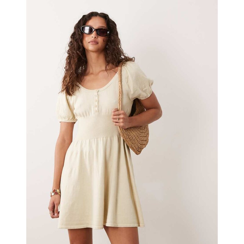 Miss Selfridge knit fit and flare mini dress in oatmeal-Brown