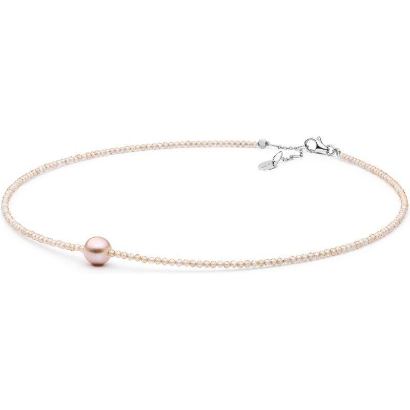 Gaura Pearls Náhrdelník s pravou levandulovou perlou a béžovými kameny 114799620