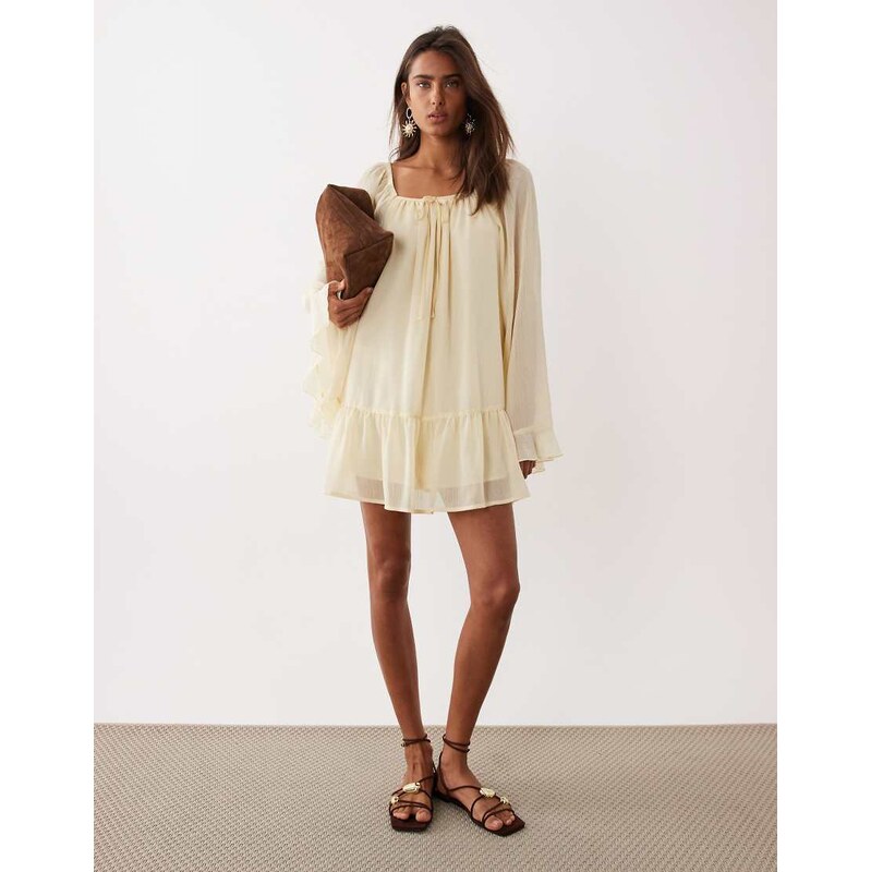 Miss Selfridge chiffon mini dress in buttermilk-Yellow