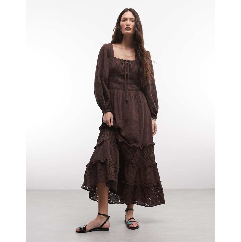 Reclaimed Vintage midi tea dress with half sleeves and broderie trim 114976962