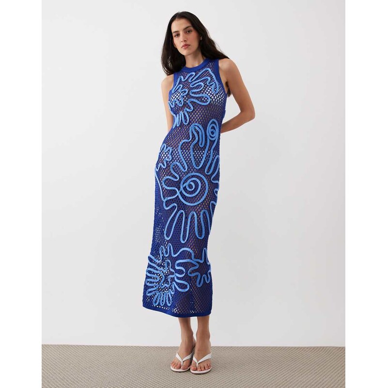 ASOS DESIGN open stitch cornelli pattern maxi dress in blue