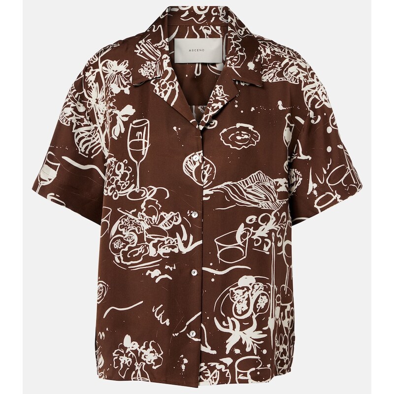 Asceno Prague printed silk twill bowling shirt