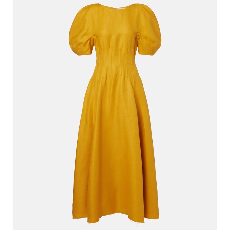 Gabriela Hearst Ranya puff-sleeve linen twill maxi dress