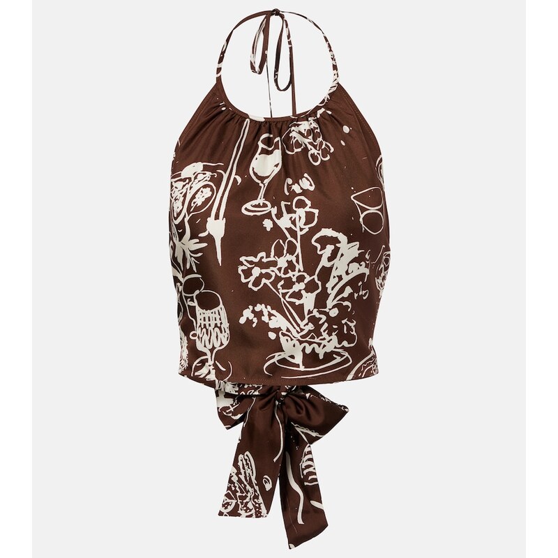Asceno Bello printed halterneck silk crop top