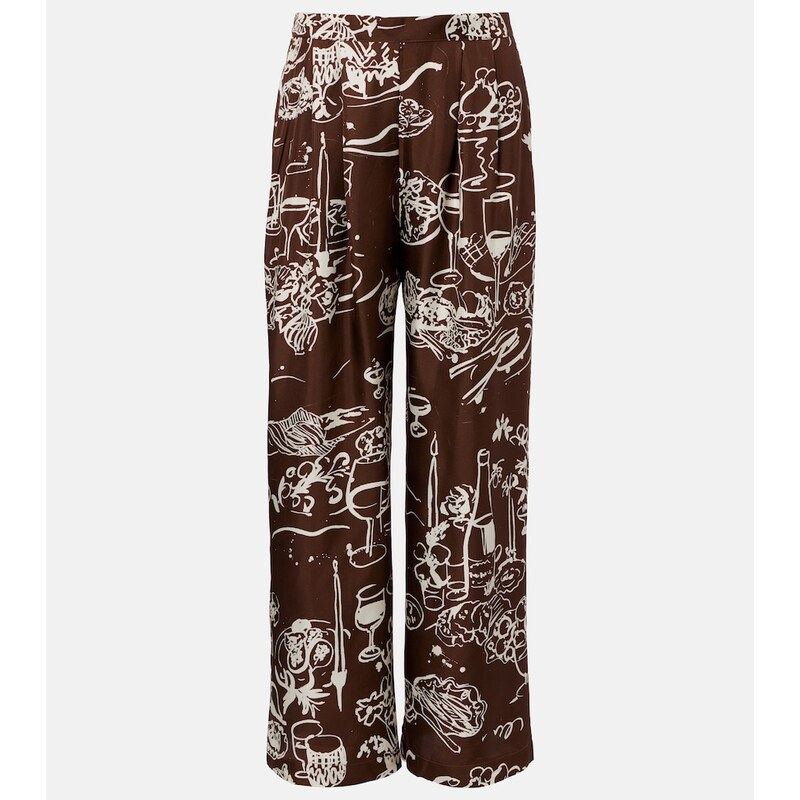 Asceno Isola printed silk twill wide-leg pants
