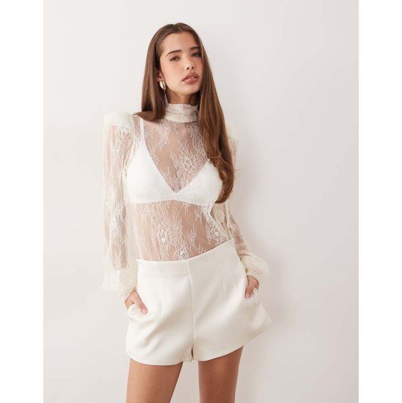 Noughts & Kisses satin shorts co-ord in cream-Neutral 114804269