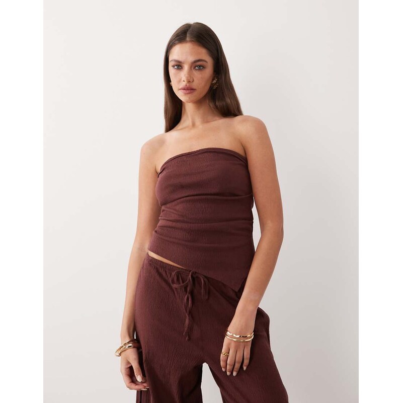 ASOS DESIGN mix & match cotton crinkle asymmetric bandeau top in