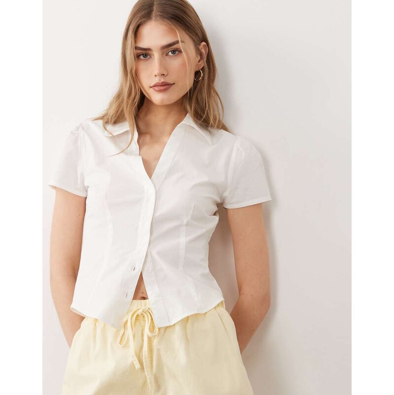 Miss Selfridge short sleeve fitted shirt in white
