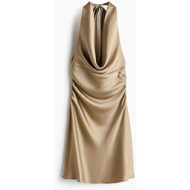 H&M - Saténové šaty halterneck - Béžová
