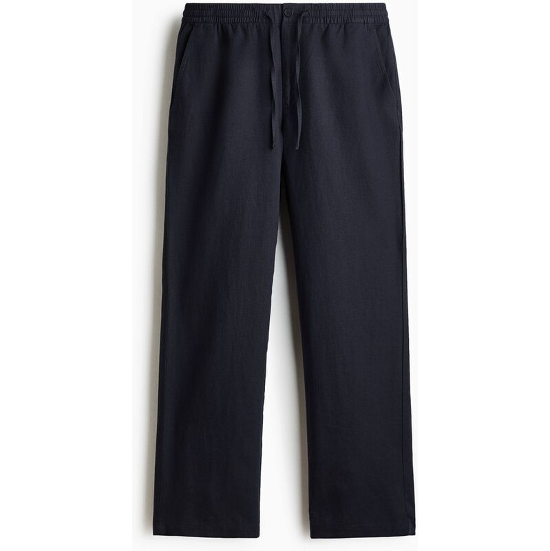 H&M - Kalhoty z lněné směsi Regular Fit - Námořnická Modř