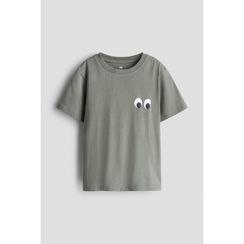 H&M - Tričkos potiskem - Khaki Zelená/Oči
