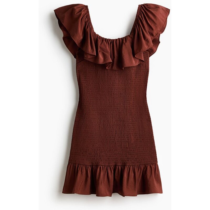 H&M - Volánové šaty odhalující ramena - Rezavě Hnědá