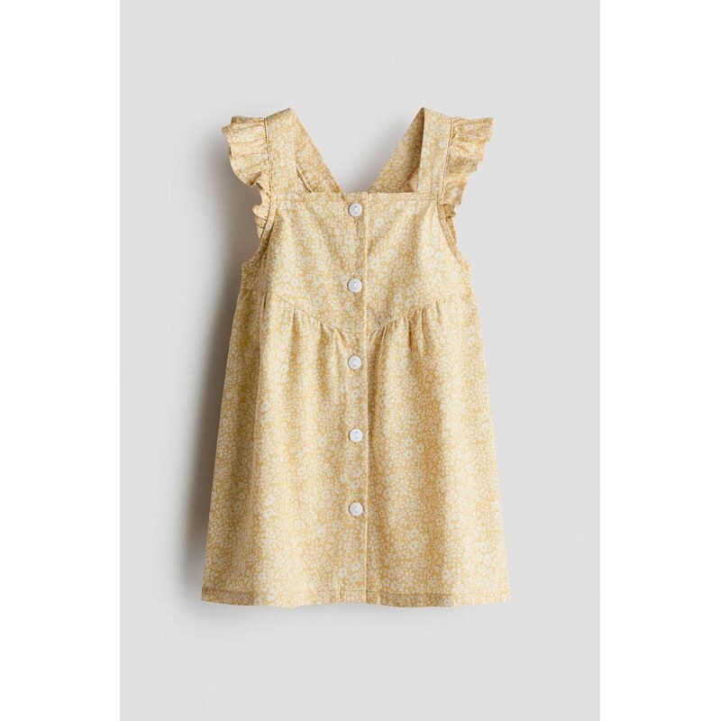 H&M - Bavlněné šatys volánky - Žlutá/Bílé Květy