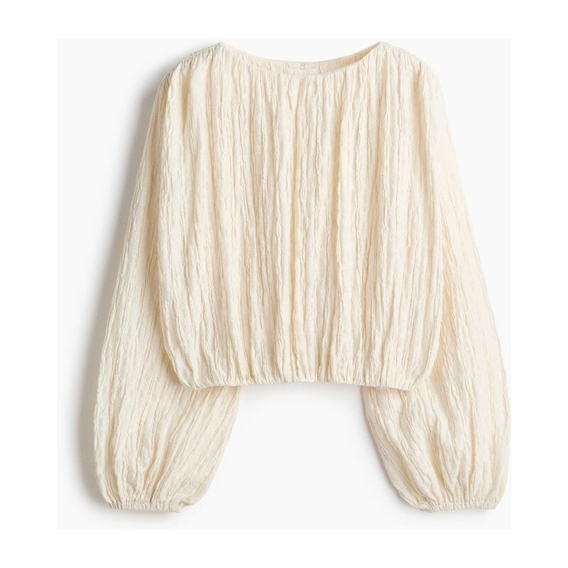 H&M - Tops balonovými rukávy - Krémová