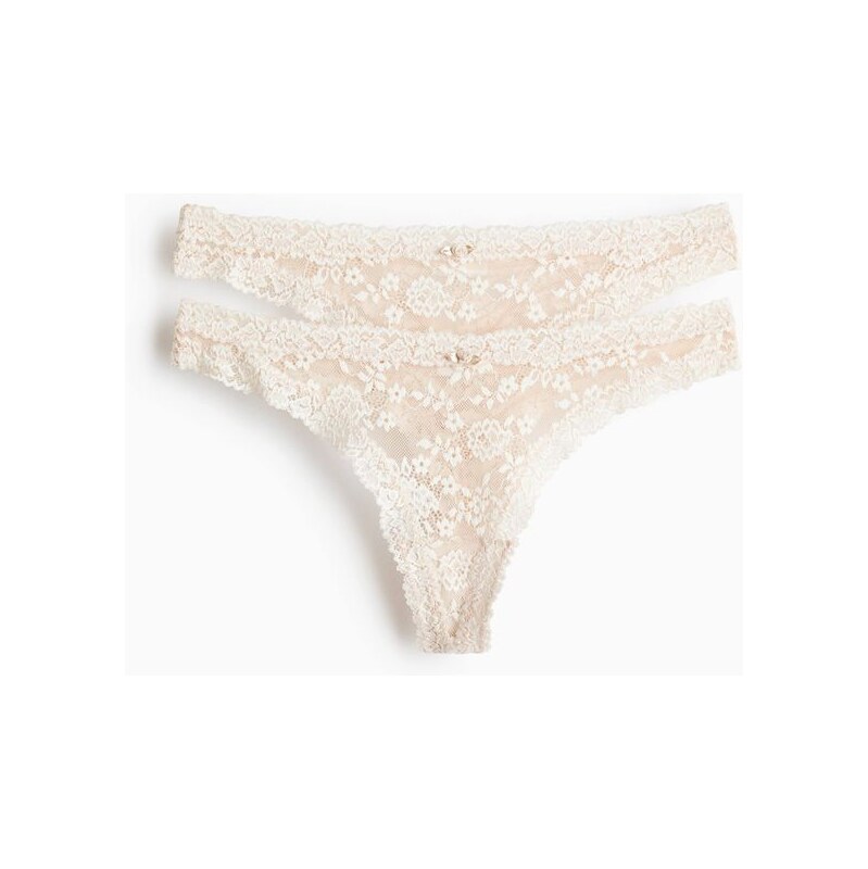H&M - Krajkové kalhotky thong 2 kusy - béžová 114805310