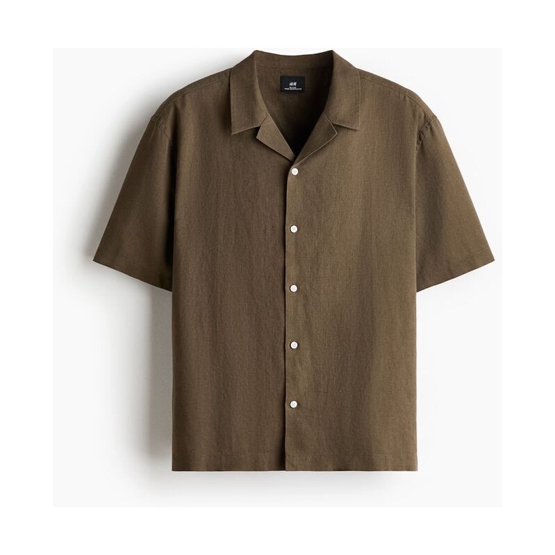 H&M - Košile typu resort z lněné směsi Relaxed Fit - Tmavě