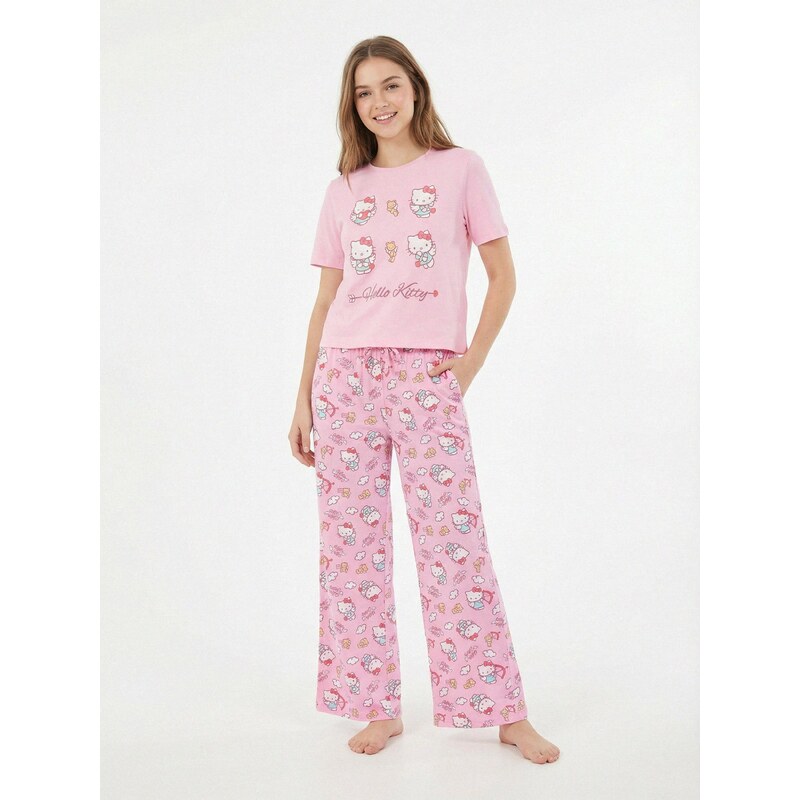 Sinsay - Bavlněná dvoudílná pyžama s potiskem Hello Kitty - růžová 111259299